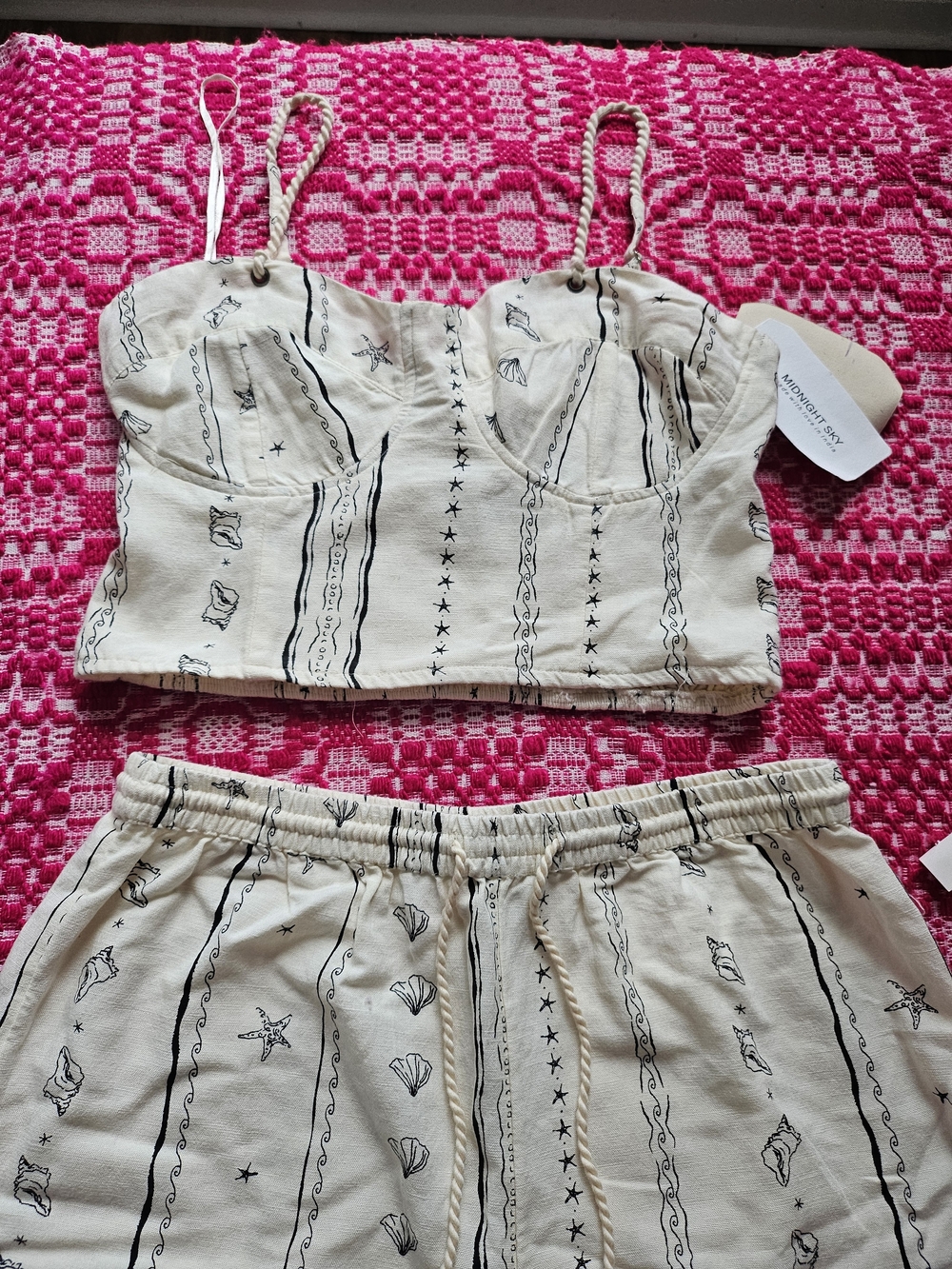 Crop Bustier Top and Pants Set Linen Blend MED